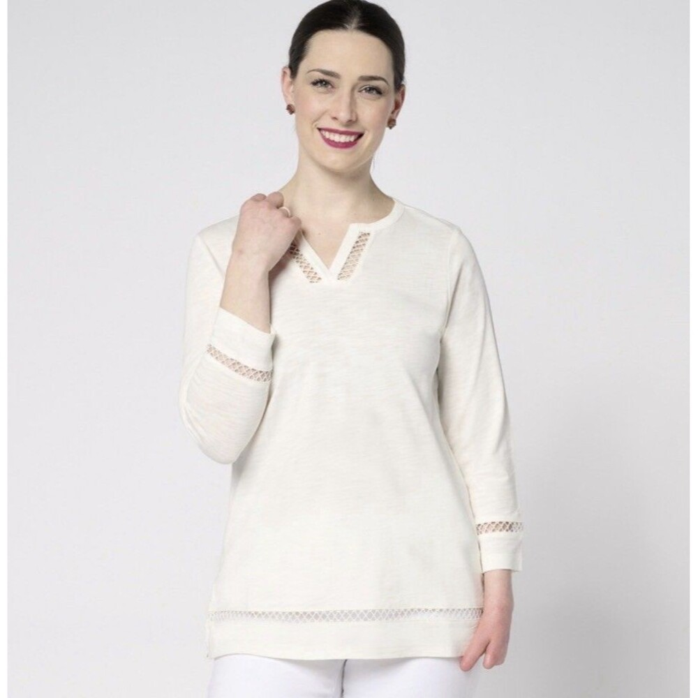 Belle Beach by Kim Gravel Slub Knit Breezy Bliss Open Trim Top Sz XL Cream